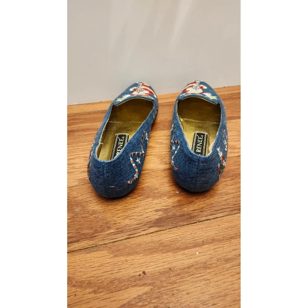 J Renee Santa Holiday Ballet Flats Women's 7 M‎ Blue Embroidered Slip On Vintage